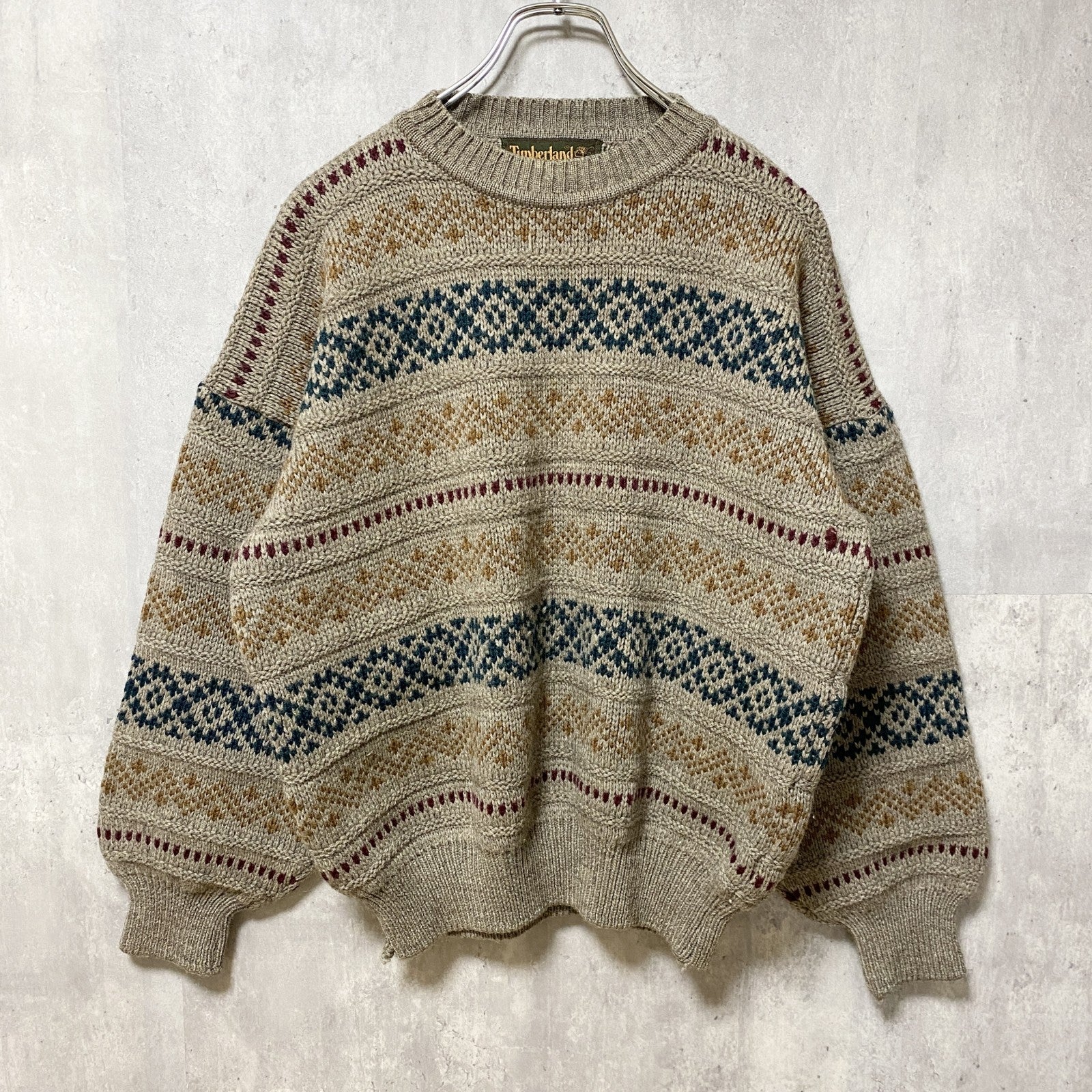 ～90s　Timberland ティンバーランド　長袖ノルディックニット　セーター　総柄　秋冬服　Sサイズ