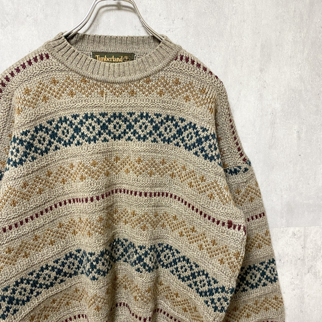～90s　Timberland ティンバーランド　長袖ノルディックニット　セーター　総柄　秋冬服　Sサイズ