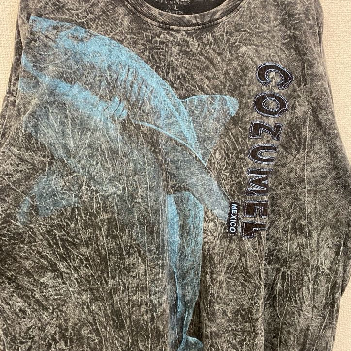 古着 used　MAYAN　半袖デザインプリントTシャツ　サメ　マリン　メキシコ　コスメル島　黒　ビッグシルエット　2XLサイズ