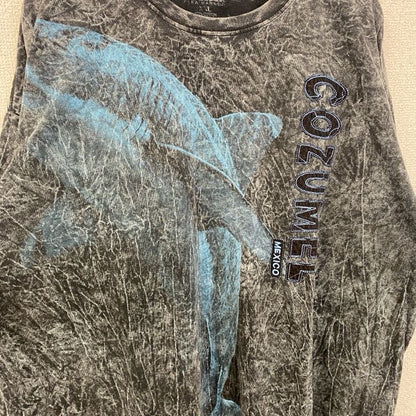 古着 used　MAYAN　半袖デザインプリントTシャツ　サメ　マリン　メキシコ　コスメル島　黒　ビッグシルエット　2XLサイズ
