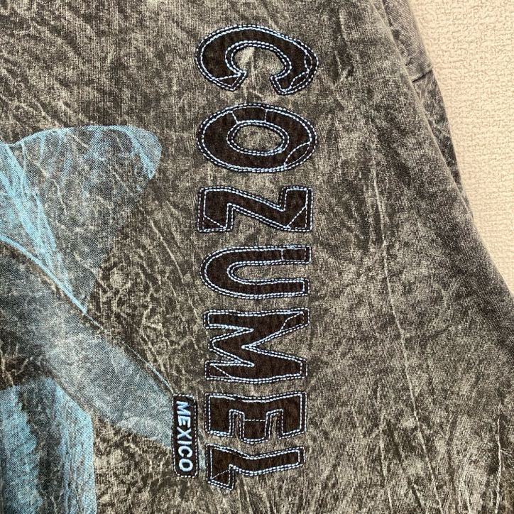 古着 used　MAYAN　半袖デザインプリントTシャツ　サメ　マリン　メキシコ　コスメル島　黒　ビッグシルエット　2XLサイズ