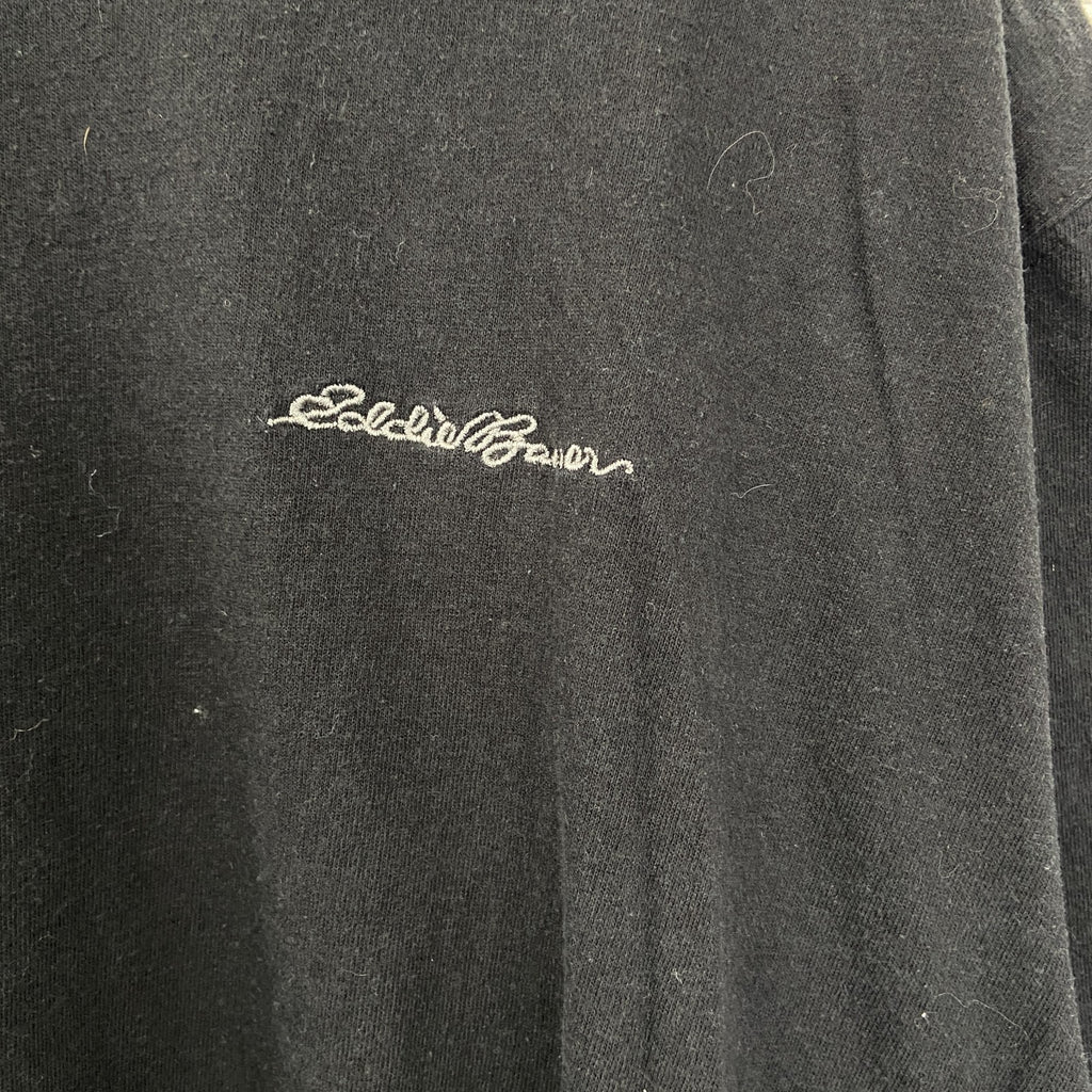 古着 used　Eddie Bauer　半袖ビッグプリントTシャツ　ワンポイント　クルーネック　カジュアルデザイン　黒　Lサイズ