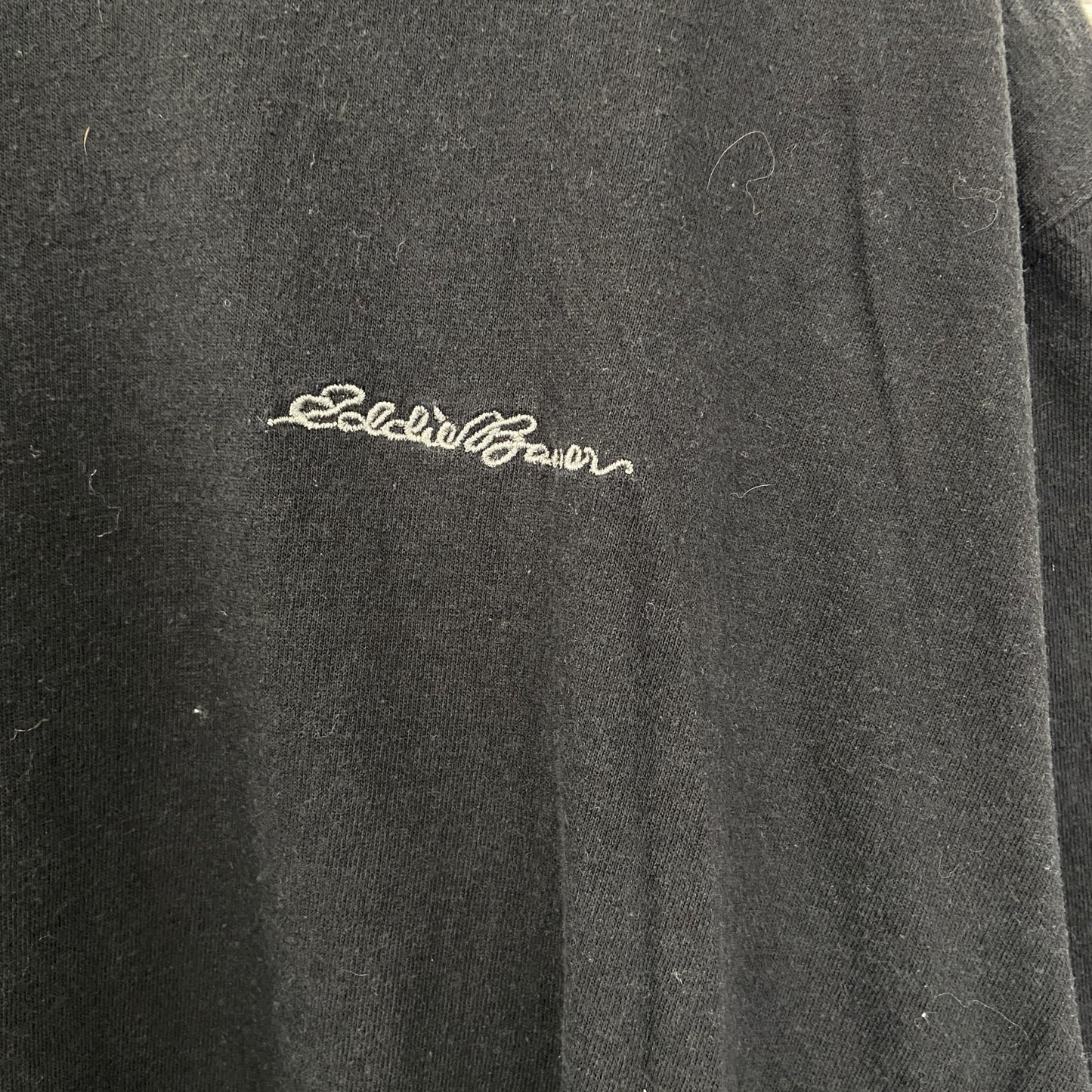 古着 used　Eddie Bauer　半袖ビッグプリントTシャツ　ワンポイント　クルーネック　カジュアルデザイン　黒　Lサイズ