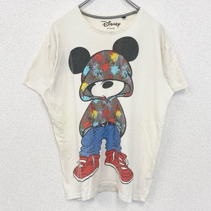 古着 used　Disney　ディズニー　半袖ビッグデザインプリントTシャツ　ミッキーマウス　Mickey　白　Sサイズ