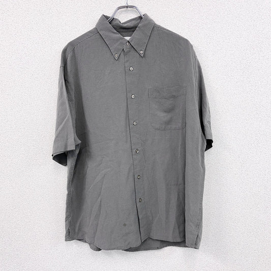 90s～　Tri-Mountain　半袖ボタンダウンシャツ　柄シャツ　チェック柄　総柄　灰色　グレー　Lサイズ