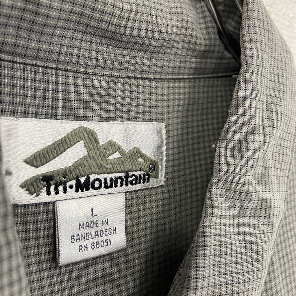 90s～　Tri-Mountain　半袖ボタンダウンシャツ　柄シャツ　チェック柄　総柄　灰色　グレー　Lサイズ