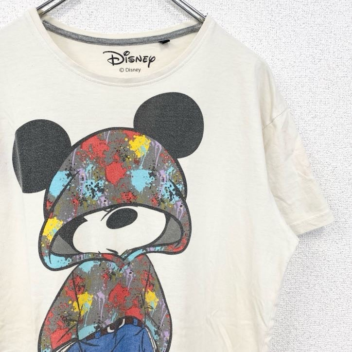 古着 used　Disney　ディズニー　半袖ビッグデザインプリントTシャツ　ミッキーマウス　Mickey　白　Sサイズ
