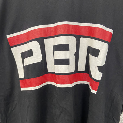 古着 used　NEW ERA ニューエラ　半袖ビッグプリントTシャツ　PBR　カジュアルデザイン　クルーネック　黒　Lサイズ