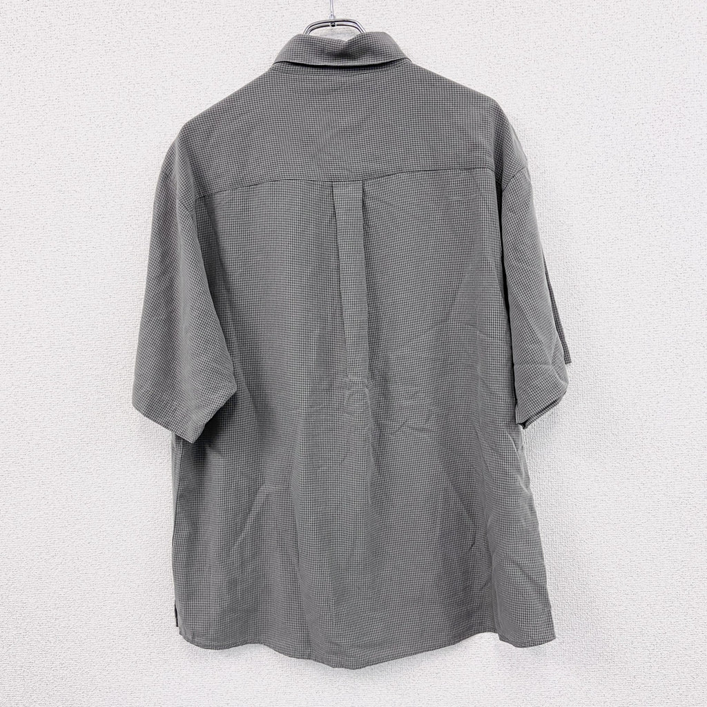 90s～　Tri-Mountain　半袖ボタンダウンシャツ　柄シャツ　チェック柄　総柄　灰色　グレー　Lサイズ