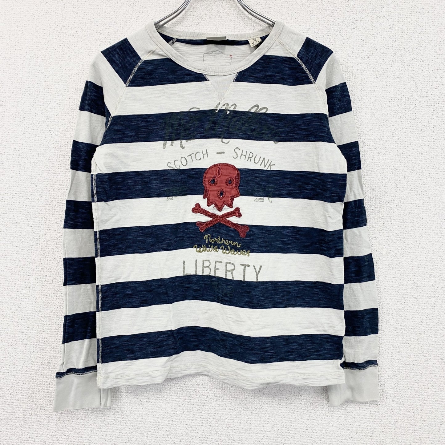 SCOTCH SHRUNK　長袖プリントTシャツ　ボーダー柄　白　ホワイト　紺　ネイビー
