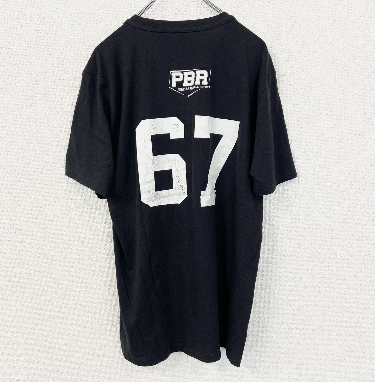 古着 used　NEW ERA ニューエラ　半袖ビッグプリントTシャツ　PBR　カジュアルデザイン　クルーネック　黒　Lサイズ