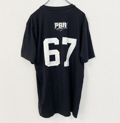 古着 used　NEW ERA ニューエラ　半袖ビッグプリントTシャツ　PBR　カジュアルデザイン　クルーネック　黒　Lサイズ