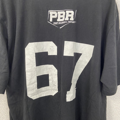 古着 used　NEW ERA ニューエラ　半袖ビッグプリントTシャツ　PBR　カジュアルデザイン　クルーネック　黒　Lサイズ