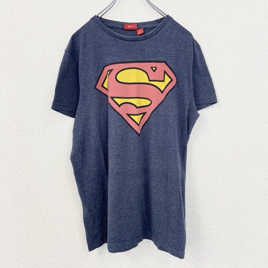 古着 used　SUPERMAN スーパーマン　半袖オリジナルビッグロゴプリントTシャツ　クルーネック　カジュアル　青　Lサイズ