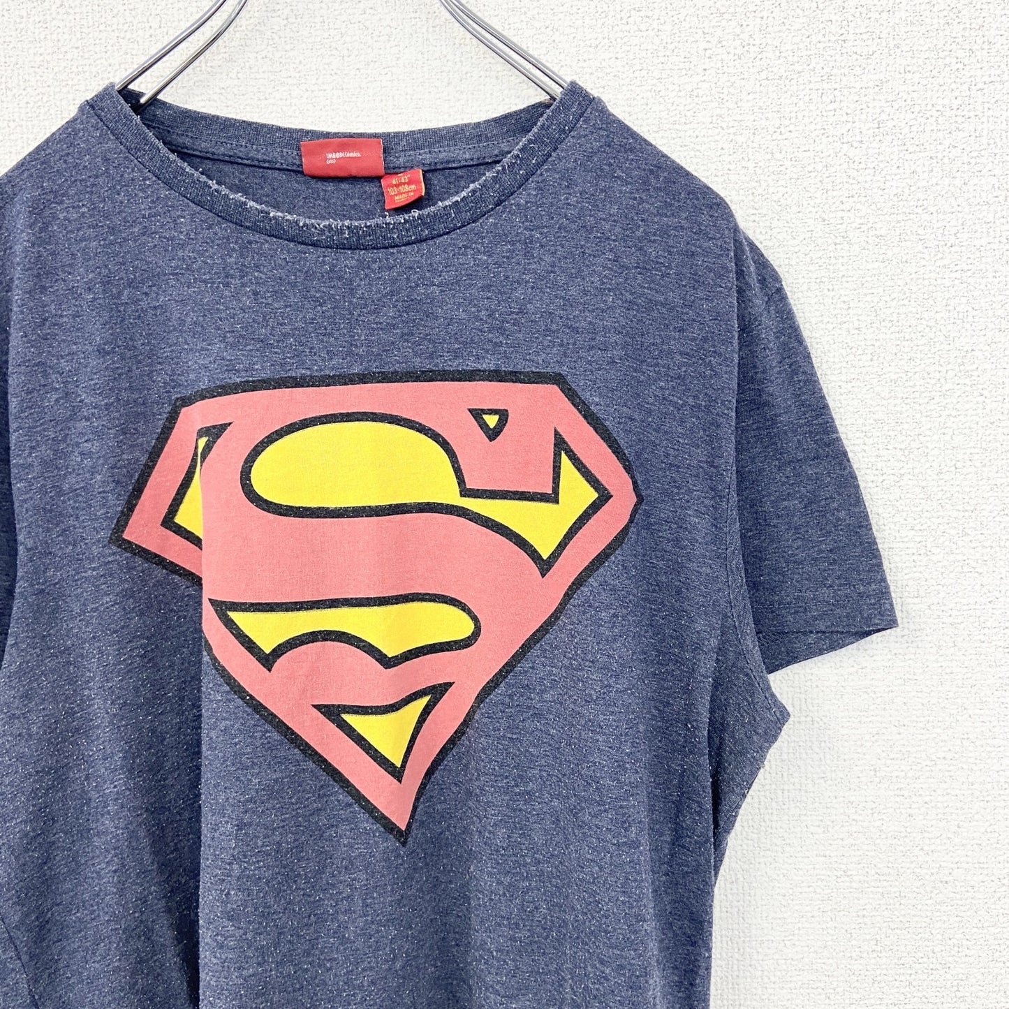 古着 used　SUPERMAN スーパーマン　半袖オリジナルビッグロゴプリントTシャツ　クルーネック　カジュアル　青　Lサイズ
