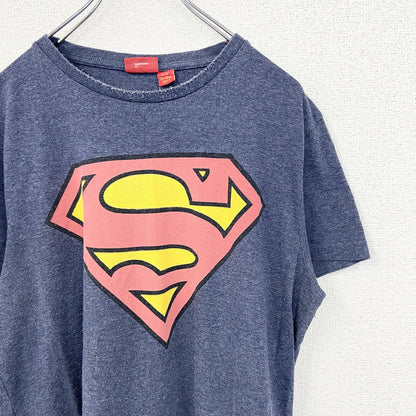 古着 used　SUPERMAN スーパーマン　半袖オリジナルビッグロゴプリントTシャツ　クルーネック　カジュアル　青　Lサイズ