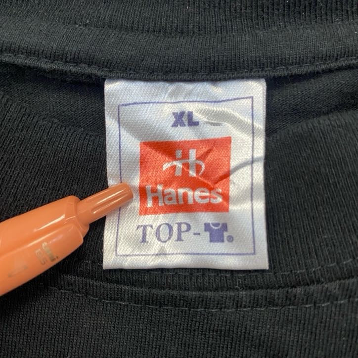 古着 used　Hanes　ヘインズ　半袖デザインプリントTシャツ　クルーネック　電車　黒　ブラック　春夏服　XLサイズ