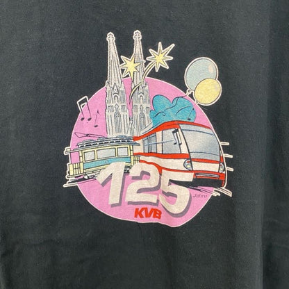 古着 used　Hanes　ヘインズ　半袖デザインプリントTシャツ　クルーネック　電車　黒　ブラック　春夏服　XLサイズ