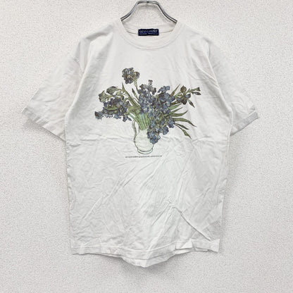 Chocolate　ゴッホ　半袖プリントアートTシャツ　アイリスのある花瓶　花柄　クルーネック　白　ホワイト