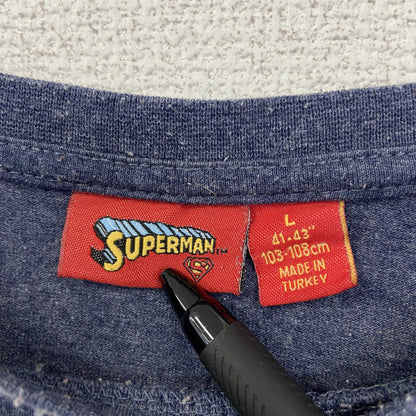 古着 used　SUPERMAN スーパーマン　半袖オリジナルビッグロゴプリントTシャツ　クルーネック　カジュアル　青　Lサイズ