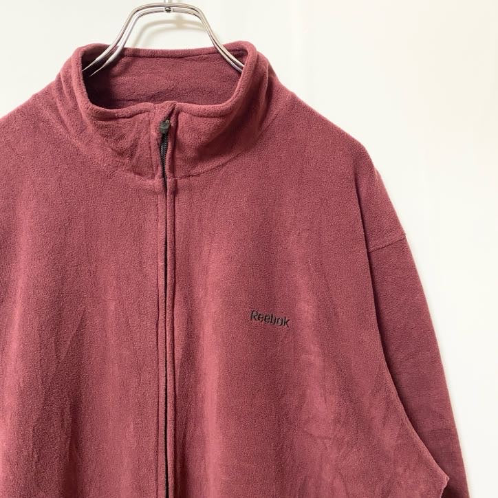 古着 used　Reebok リーボック　長袖フルジップフリースジャケット　ボルドー　ロゴ刺　ハイネック　XLサイズ