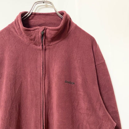 古着 used　Reebok リーボック　長袖フルジップフリースジャケット　ボルドー　ロゴ刺　ハイネック　XLサイズ