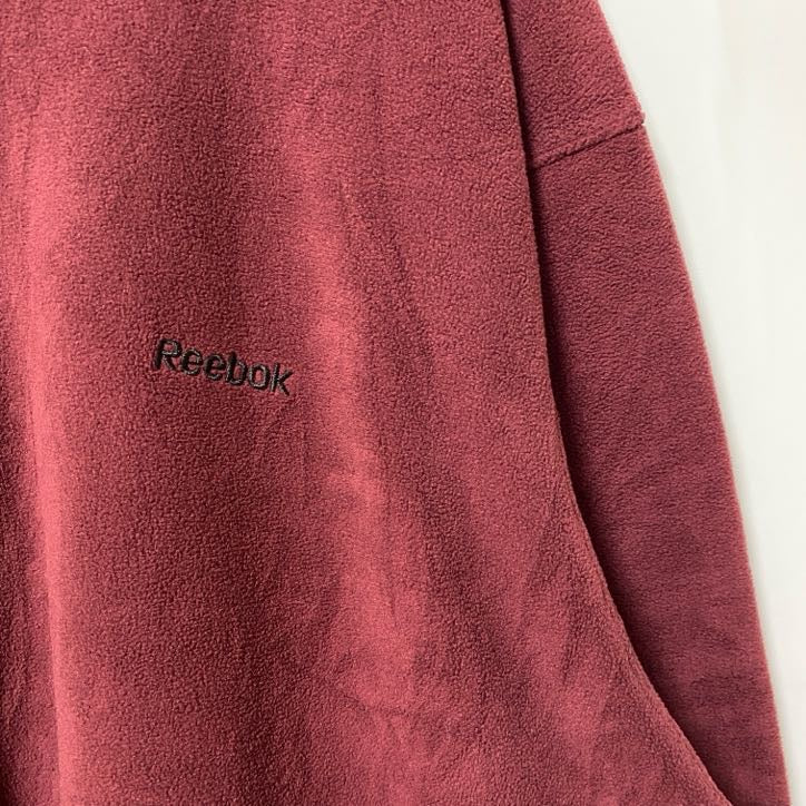 古着 used　Reebok リーボック　長袖フルジップフリースジャケット　ボルドー　ロゴ刺　ハイネック　XLサイズ