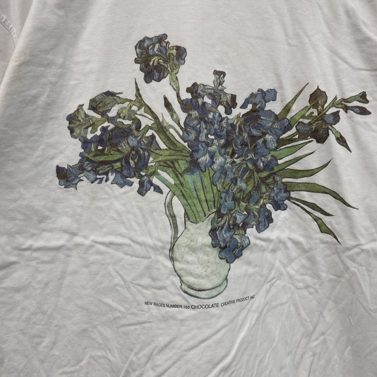 Chocolate　ゴッホ　半袖プリントアートTシャツ　アイリスのある花瓶　花柄　クルーネック　白　ホワイト