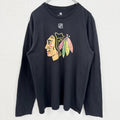 古着 used　NHL シカゴブラックホークス　アイスホッケー　長袖オフィシャルプリントTシャツ　ロンＴ　黒　ブラック　Ｍサイズ