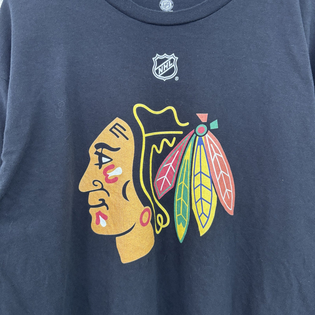古着 used　NHL シカゴブラックホークス　アイスホッケー　長袖オフィシャルプリントTシャツ　ロンＴ　黒　ブラック　Ｍサイズ