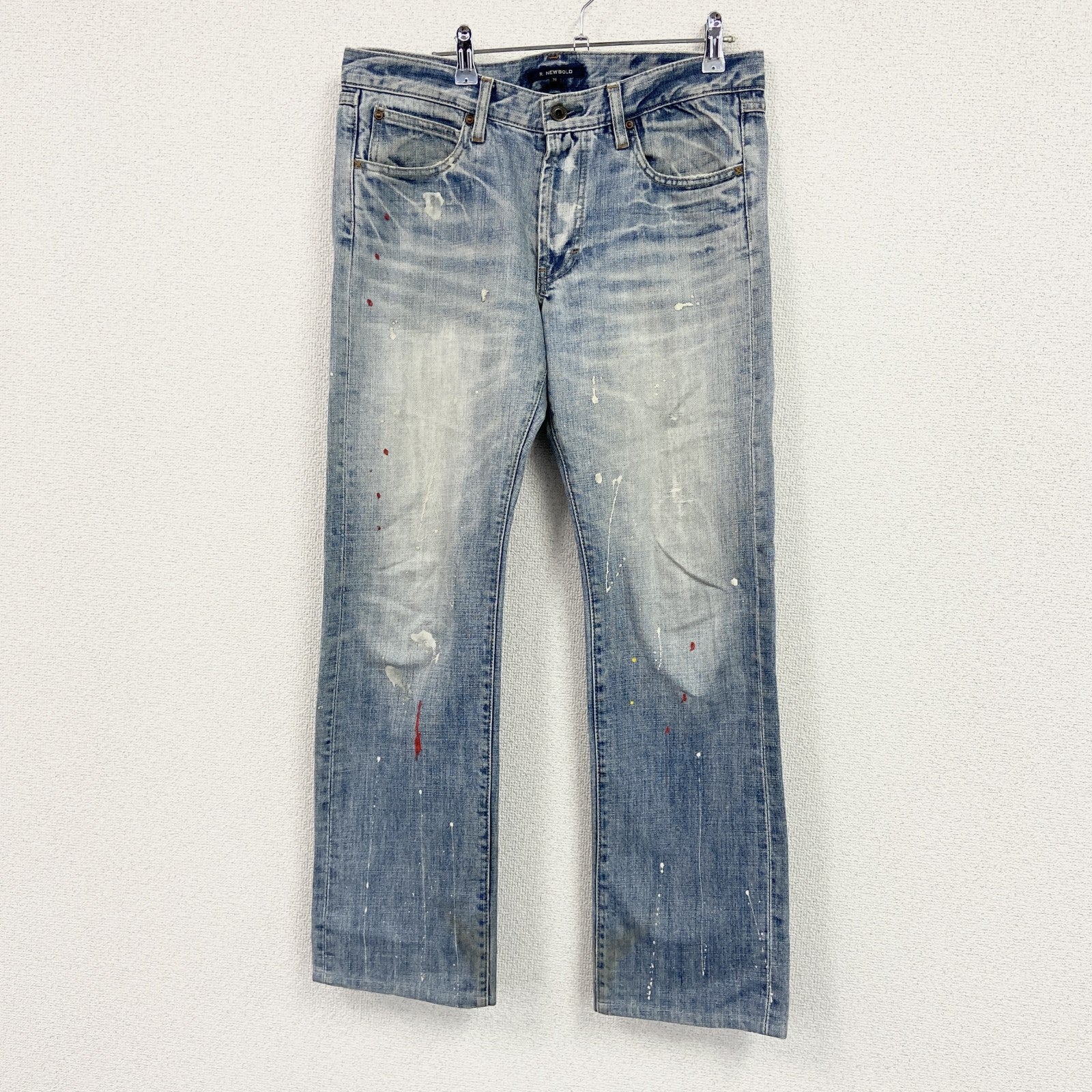 R.NEWBOLD　アールニューボールド　デニムペイントパンツ/ジーンズ　鬼ヒゲ　縦落ち　フェード　ジップフライ　インディゴ　W31サイズ