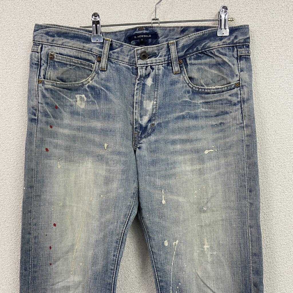 R.NEWBOLD　アールニューボールド　デニムペイントパンツ/ジーンズ　鬼ヒゲ　縦落ち　フェード　ジップフライ　インディゴ　W31サイズ