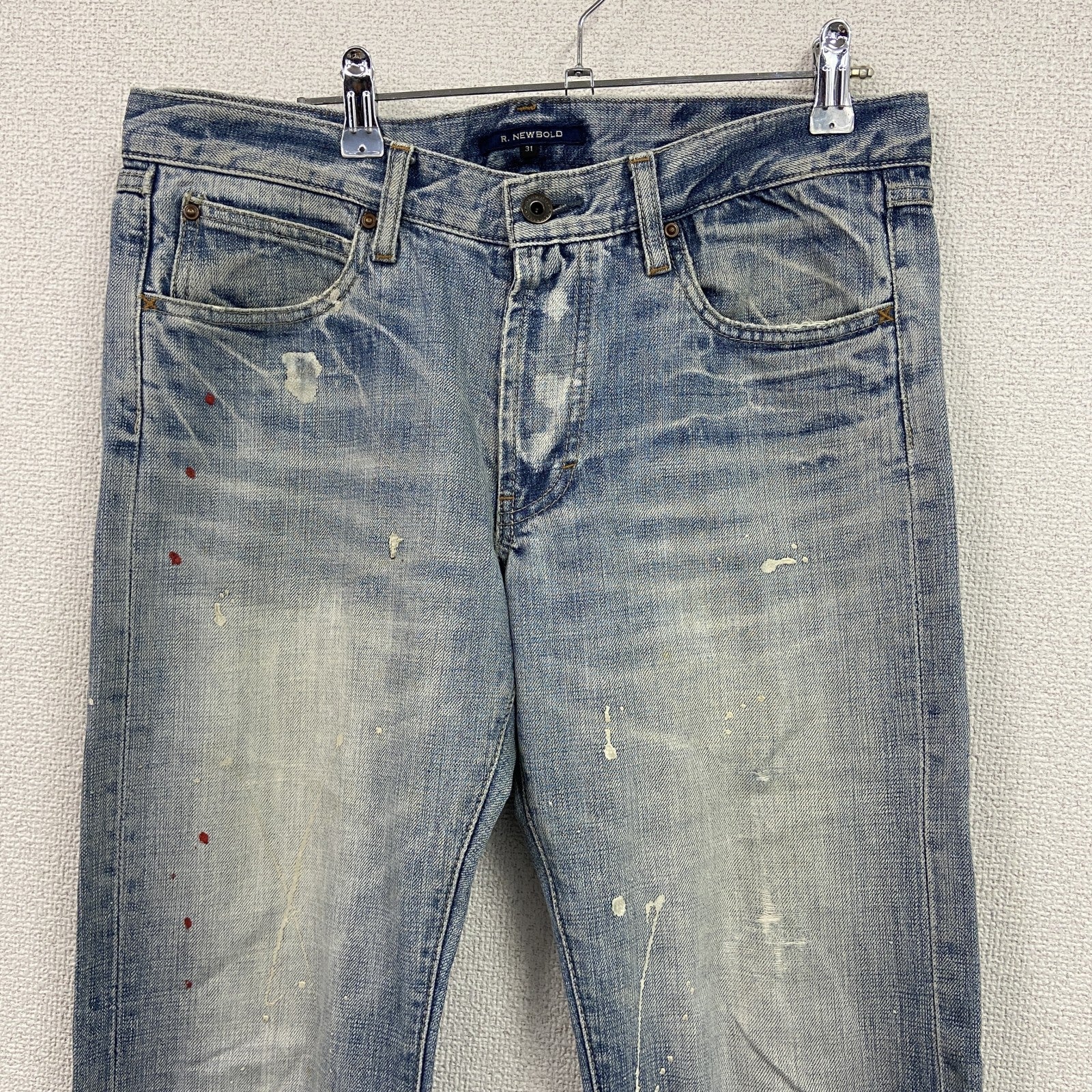 R.NEWBOLD　アールニューボールド　デニムペイントパンツ/ジーンズ　鬼ヒゲ　縦落ち　フェード　ジップフライ　インディゴ　W31サイズ