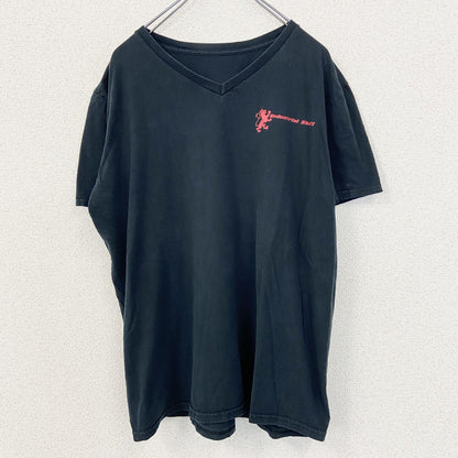 古着 used　ノーブランド　半袖プリントTシャツ　Vネック　industrial shaft　カジュアルデザイン　黒　Mサイズ