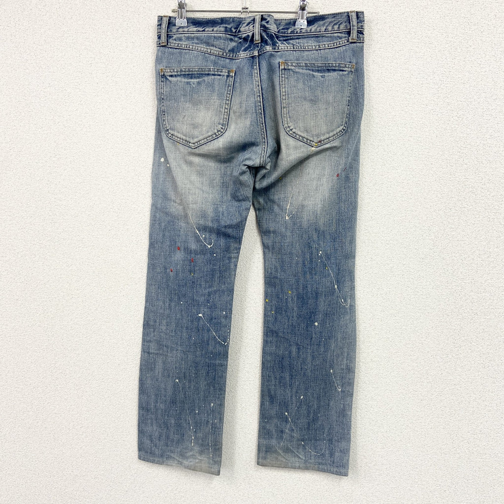 R.NEWBOLD　アールニューボールド　デニムペイントパンツ/ジーンズ　鬼ヒゲ　縦落ち　フェード　ジップフライ　インディゴ　W31サイズ