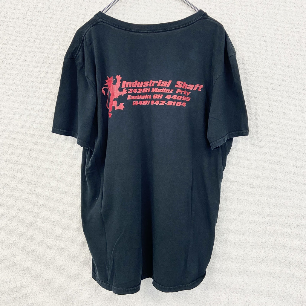 古着 used　ノーブランド　半袖プリントTシャツ　Vネック　industrial shaft　カジュアルデザイン　黒　Mサイズ