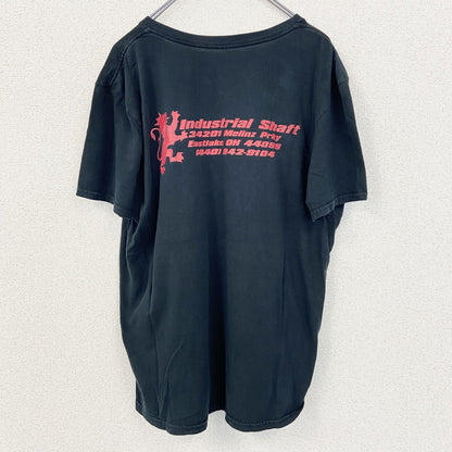 古着 used　ノーブランド　半袖プリントTシャツ　Vネック　industrial shaft　カジュアルデザイン　黒　Mサイズ
