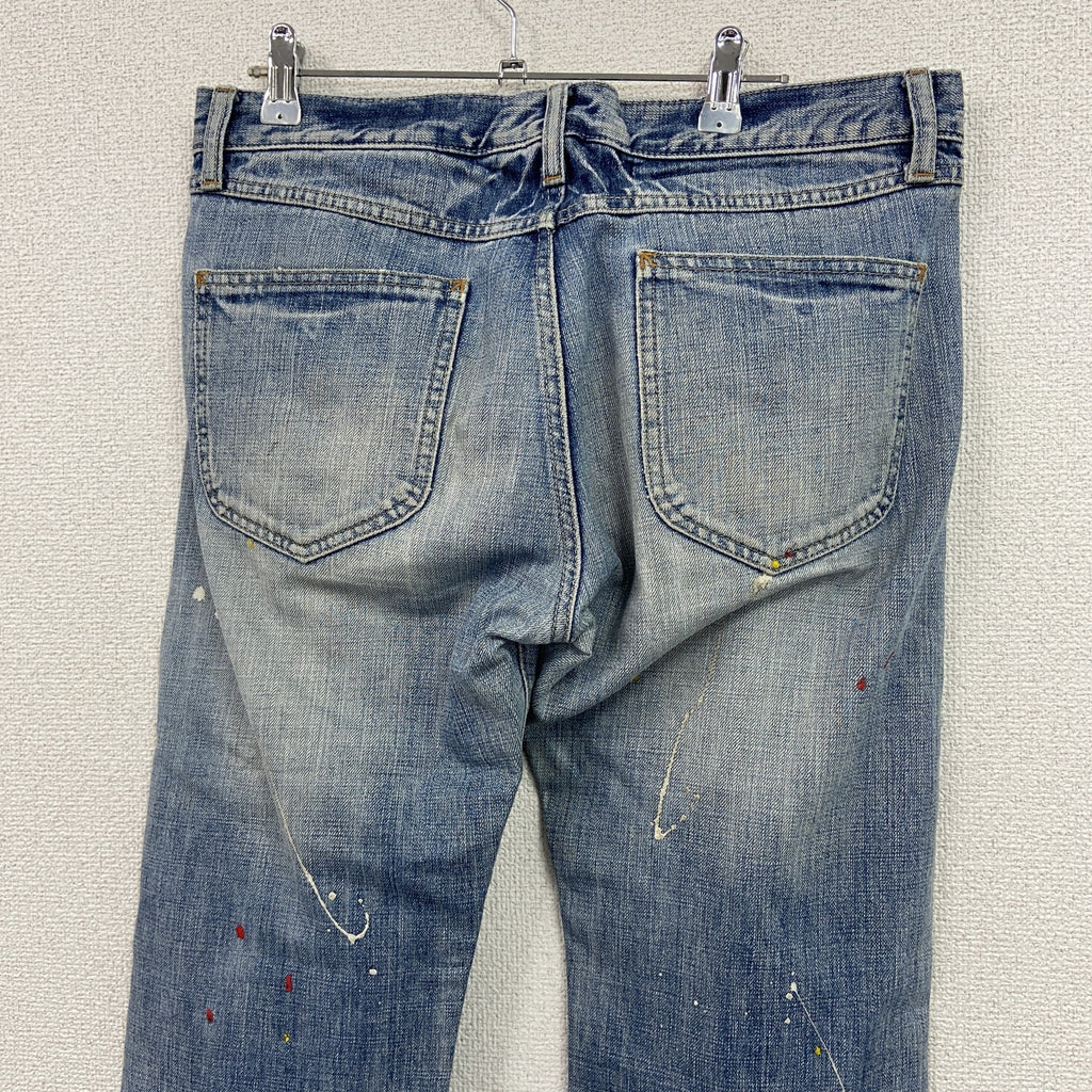 R.NEWBOLD　アールニューボールド　デニムペイントパンツ/ジーンズ　鬼ヒゲ　縦落ち　フェード　ジップフライ　インディゴ　W31サイズ