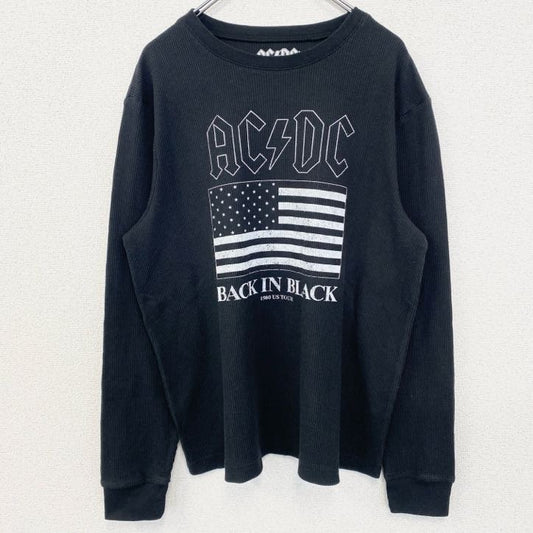 古着 used　AC/DC　長袖ロゴプリントTシャツ　バンドT　サーマル生地ロンT　星条旗　アメリカ国旗　黒　Lサイズ