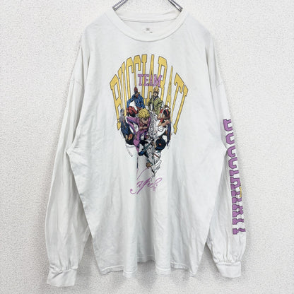 古着 used　ジョジョの奇妙な冒険　長袖アニメプリントTシャツ　ロンT　漫画　少年ジャンプ　白　クルーネック　2XLサイズ