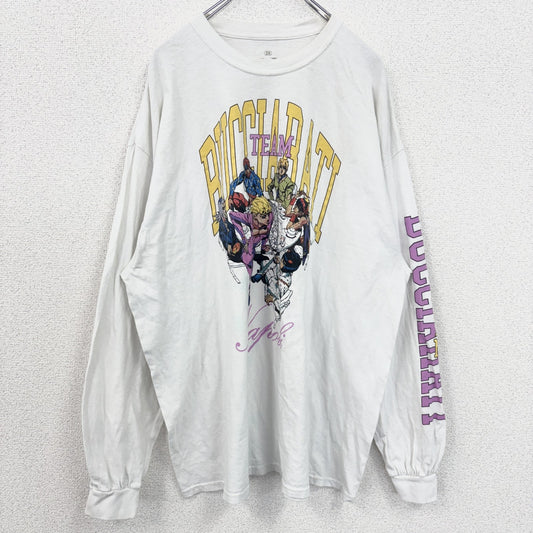 古着 used　ジョジョの奇妙な冒険　長袖アニメプリントTシャツ　ロンT　漫画　少年ジャンプ　白　クルーネック　2XLサイズ