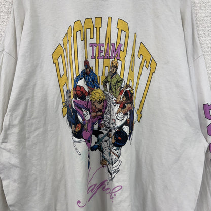 古着 used　ジョジョの奇妙な冒険　長袖アニメプリントTシャツ　ロンT　漫画　少年ジャンプ　白　クルーネック　2XLサイズ