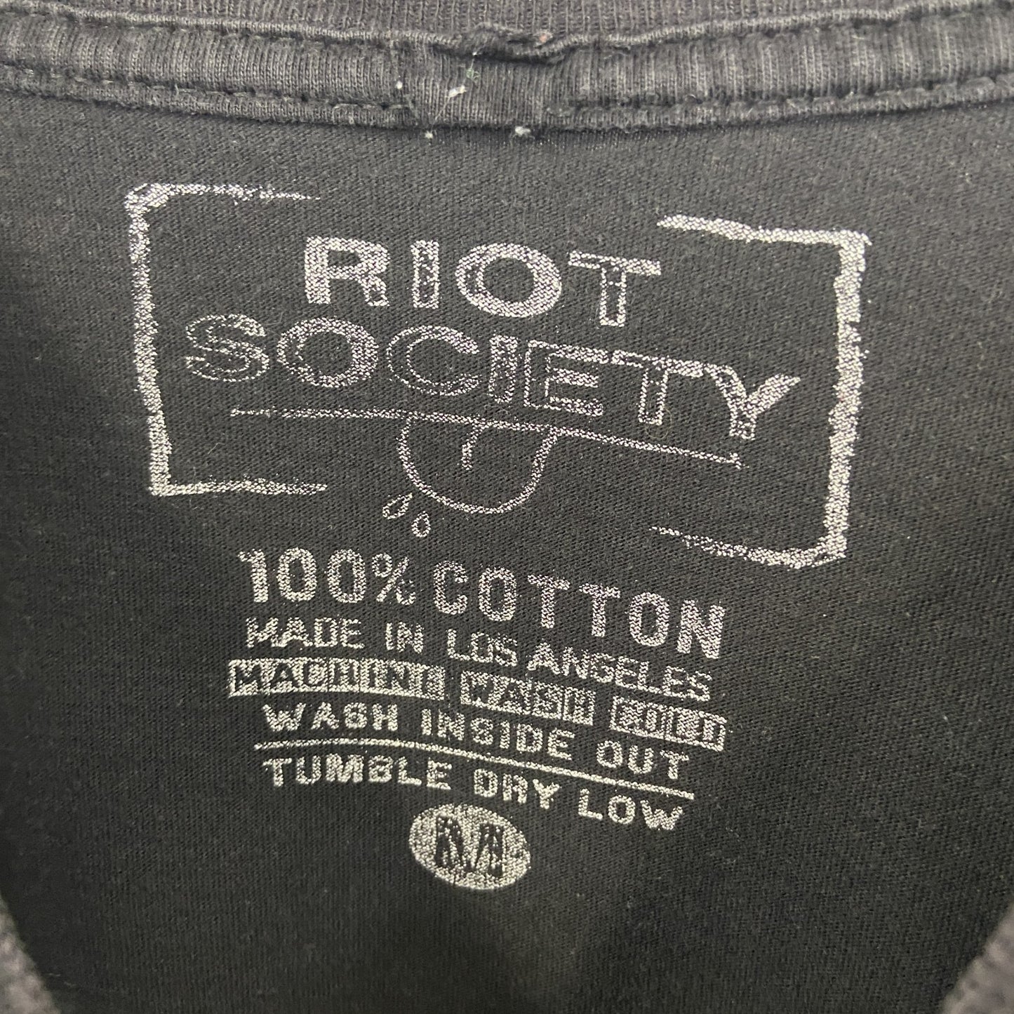 古着 used　RIOT SOCIETY　半袖プリントTシャツ　クルーネック　エスニックデザイン　黒　ブラック　レトロ　Mサイズ