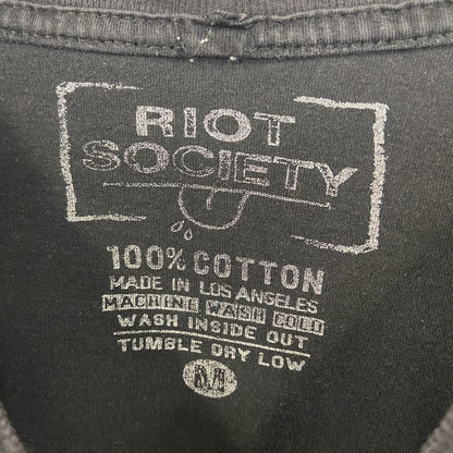 古着 used　RIOT SOCIETY　半袖プリントTシャツ　クルーネック　エスニックデザイン　黒　ブラック　レトロ　Mサイズ