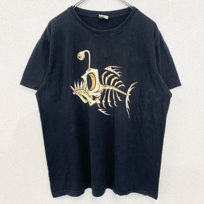 古着 used　Stedman　半袖デザインプリントTシャツ　スケルトン　魚　骨　Fish bone　黒　Lサイズ