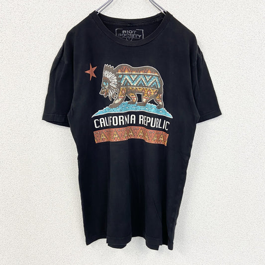 古着 used　RIOT SOCIETY　半袖プリントTシャツ　クルーネック　エスニックデザイン　黒　ブラック　レトロ　Mサイズ