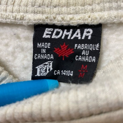古着 used　EDHAR　長袖刺デザインスウェット　クルーネックトレーナー　ベージュ　カナダ　トロント　Mサイズ