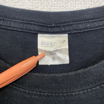 古着 used　Stedman　半袖デザインプリントTシャツ　スケルトン　魚　骨　Fish bone　黒　Lサイズ