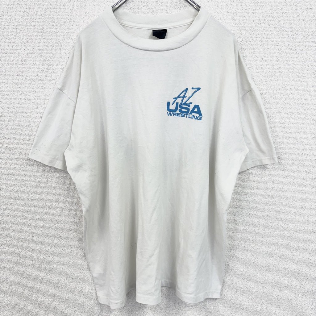 古着 used　90s　半袖ワンポイントTシャツ　バックプリント　シングルステッチ　ヴィンテージ　白　2XLサイズ
