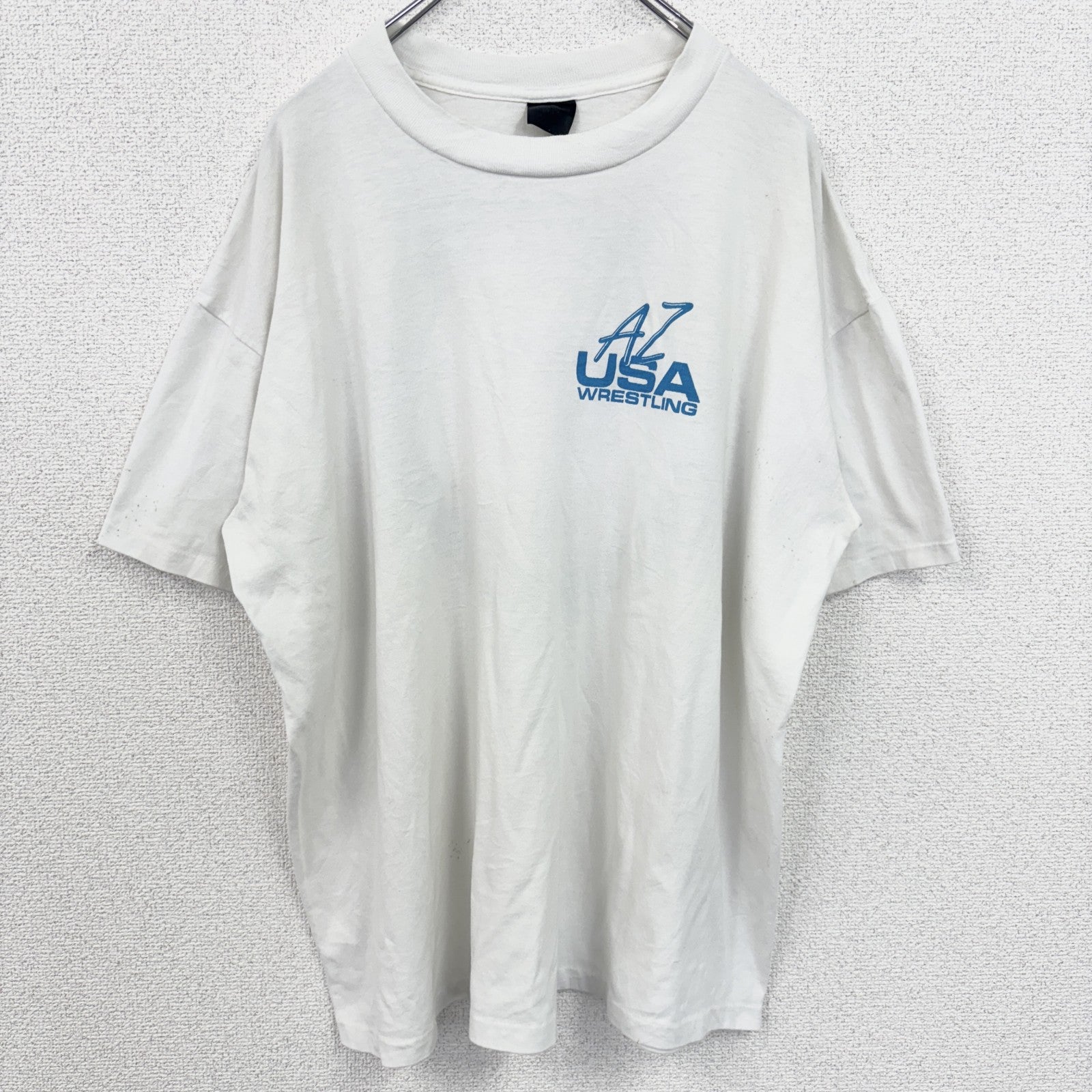 古着 used　90s　半袖ワンポイントTシャツ　バックプリント　シングルステッチ　ヴィンテージ　白　2XLサイズ